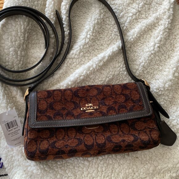 NWT Coach Etta Small Flap Shoulder Bag In Signature Chenille - Picture 2 of 8